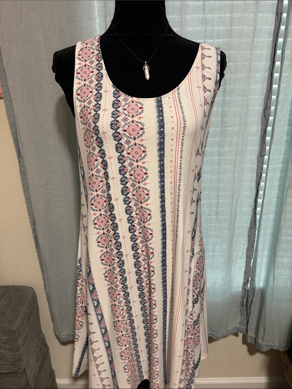 Mudd Cream Tank Dress with Navy and Pink Stripes
